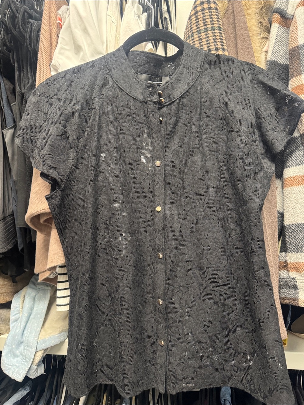 White House Black Market Black Lace Button-Down Blouse
